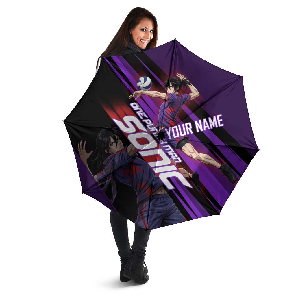 Personalized Sonic Volleyball Design Umbrella with Purple and Black Athletic Theme and Agile Jump Pose