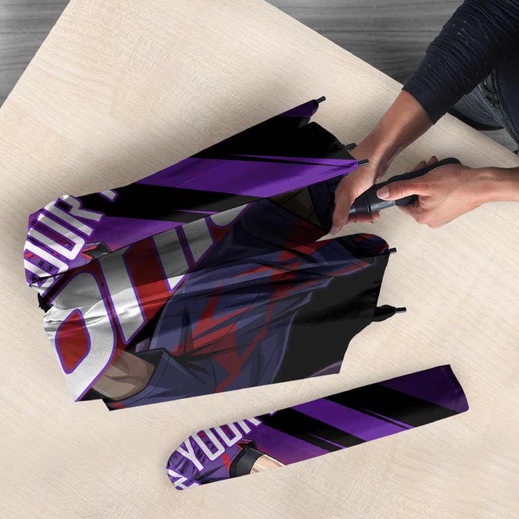 Personalized Sonic Volleyball Design Umbrella with Purple and Black Athletic Theme and Agile Jump Pose
