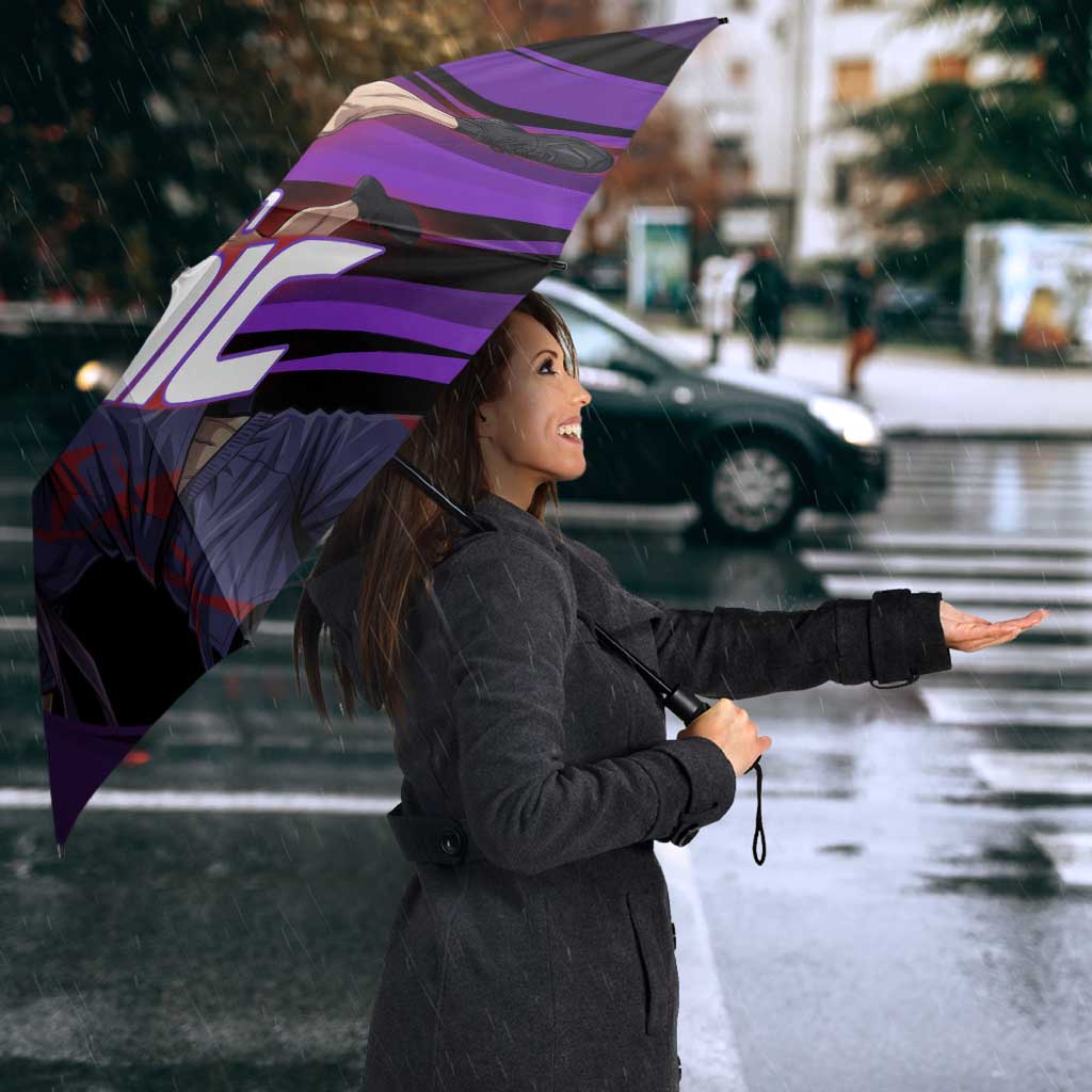 Personalized Sonic Volleyball Design Umbrella with Purple and Black Athletic Theme and Agile Jump Pose