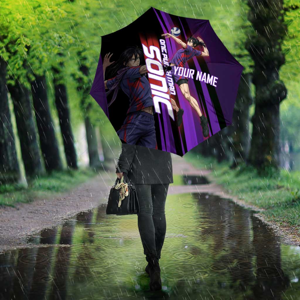 Personalized Sonic Volleyball Design Umbrella with Purple and Black Athletic Theme and Agile Jump Pose