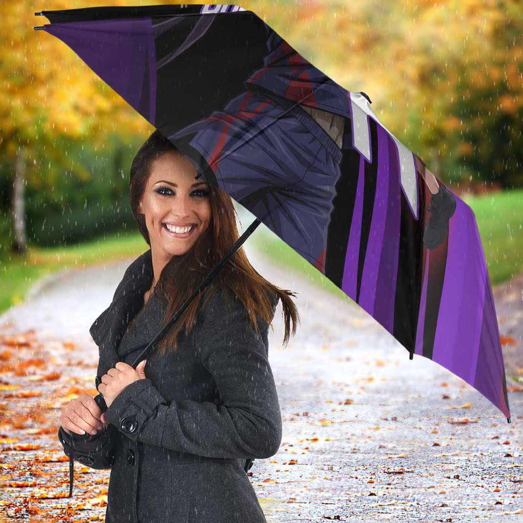 Personalized Sonic Volleyball Design Umbrella with Purple and Black Athletic Theme and Agile Jump Pose