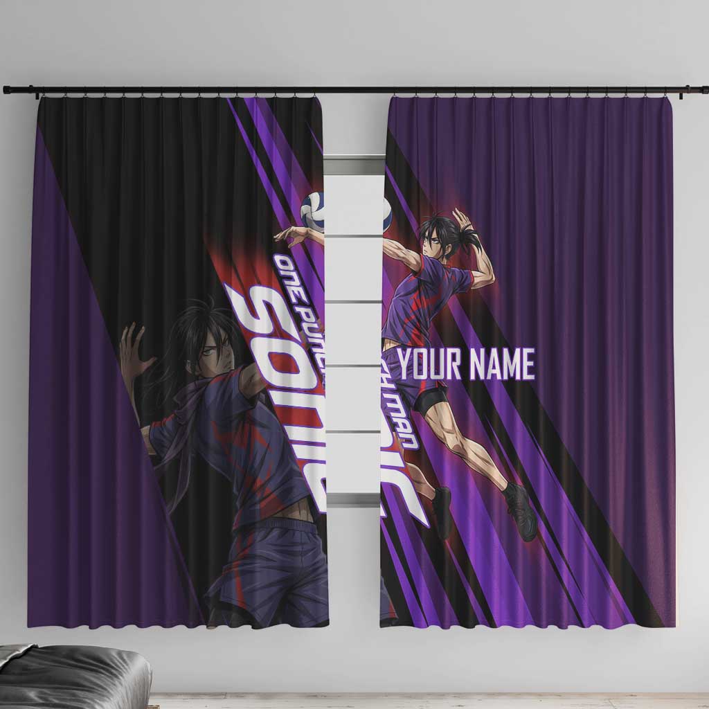 Personalized Sonic Volleyball Design Window Curtain with Purple and Black Athletic Theme and Agile Jump Pose