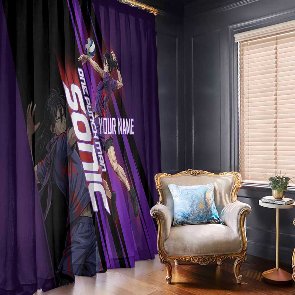 Personalized Sonic Volleyball Design Window Curtain with Purple and Black Athletic Theme and Agile Jump Pose