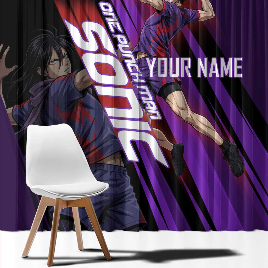 Personalized Sonic Volleyball Design Window Curtain with Purple and Black Athletic Theme and Agile Jump Pose