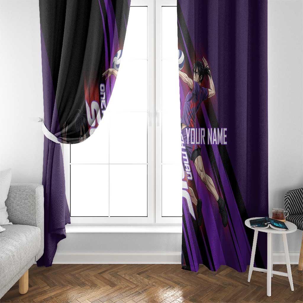 Personalized Sonic Volleyball Design Window Curtain with Purple and Black Athletic Theme and Agile Jump Pose