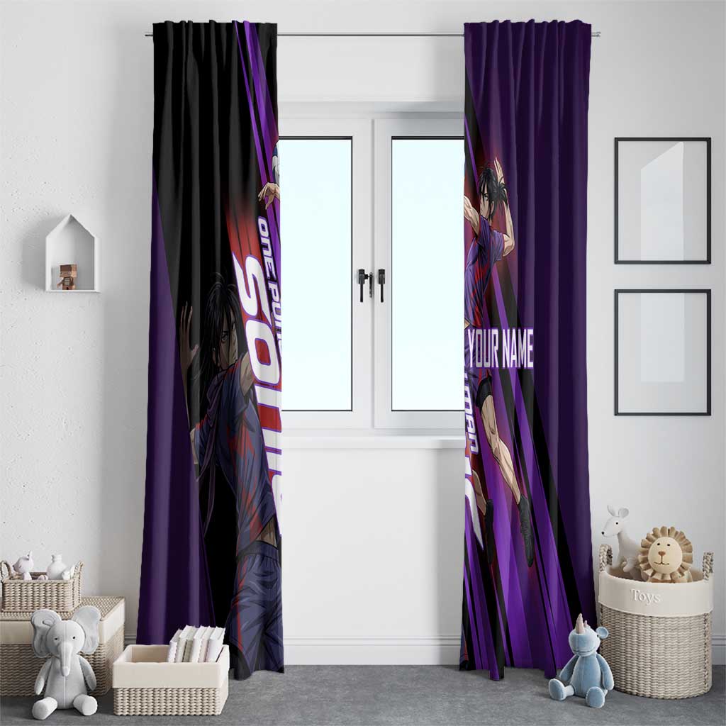 Personalized Sonic Volleyball Design Window Curtain with Purple and Black Athletic Theme and Agile Jump Pose