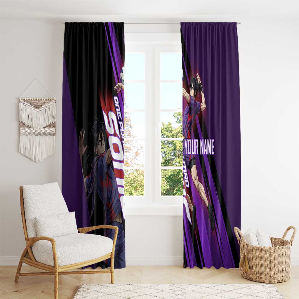 Personalized Sonic Volleyball Design Window Curtain with Purple and Black Athletic Theme and Agile Jump Pose