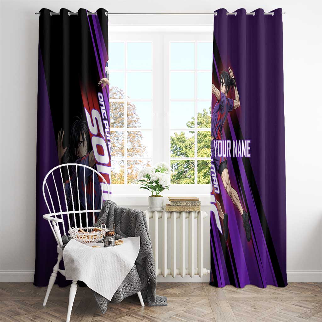 Personalized Sonic Volleyball Design Window Curtain with Purple and Black Athletic Theme and Agile Jump Pose