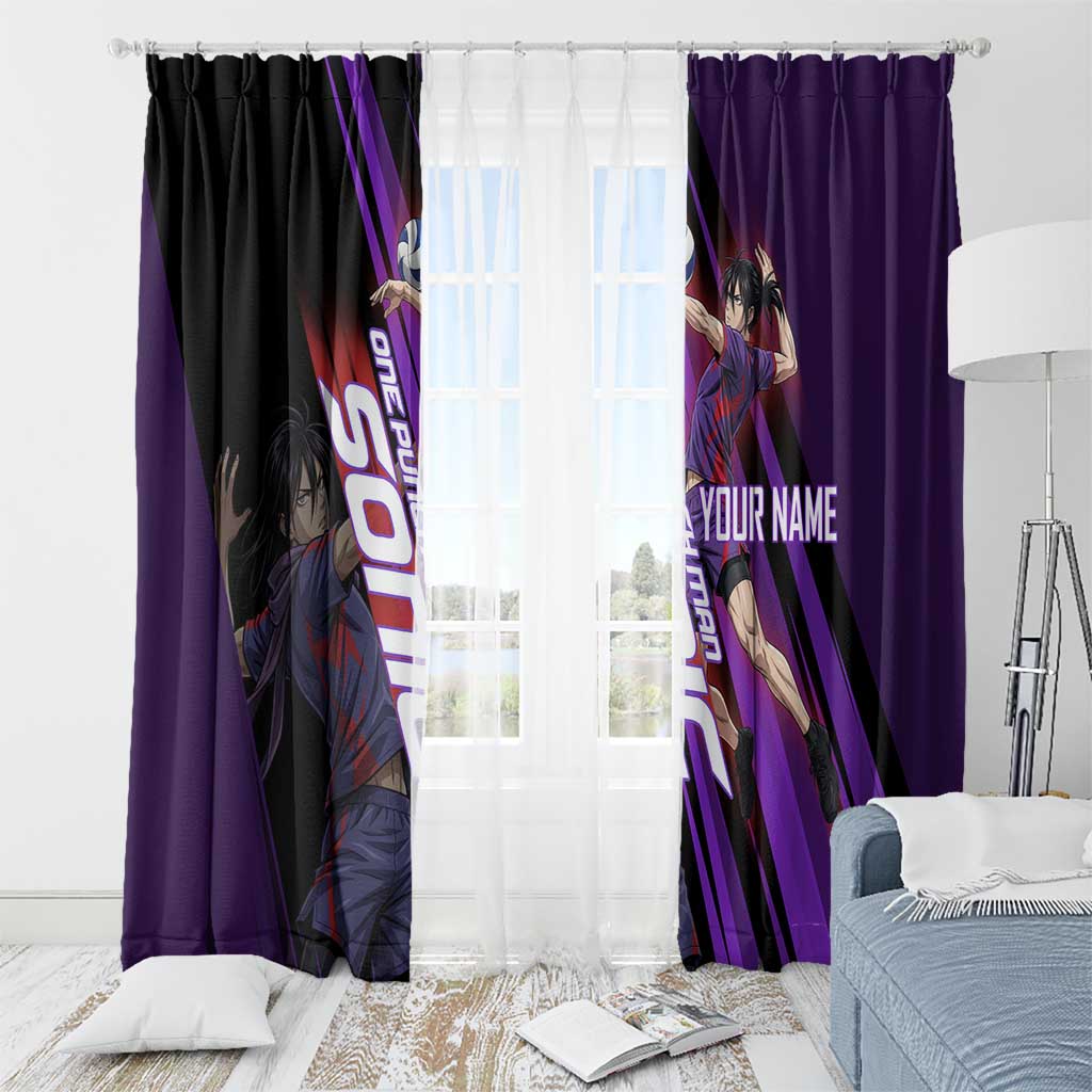 Personalized Sonic Volleyball Design Window Curtain with Purple and Black Athletic Theme and Agile Jump Pose