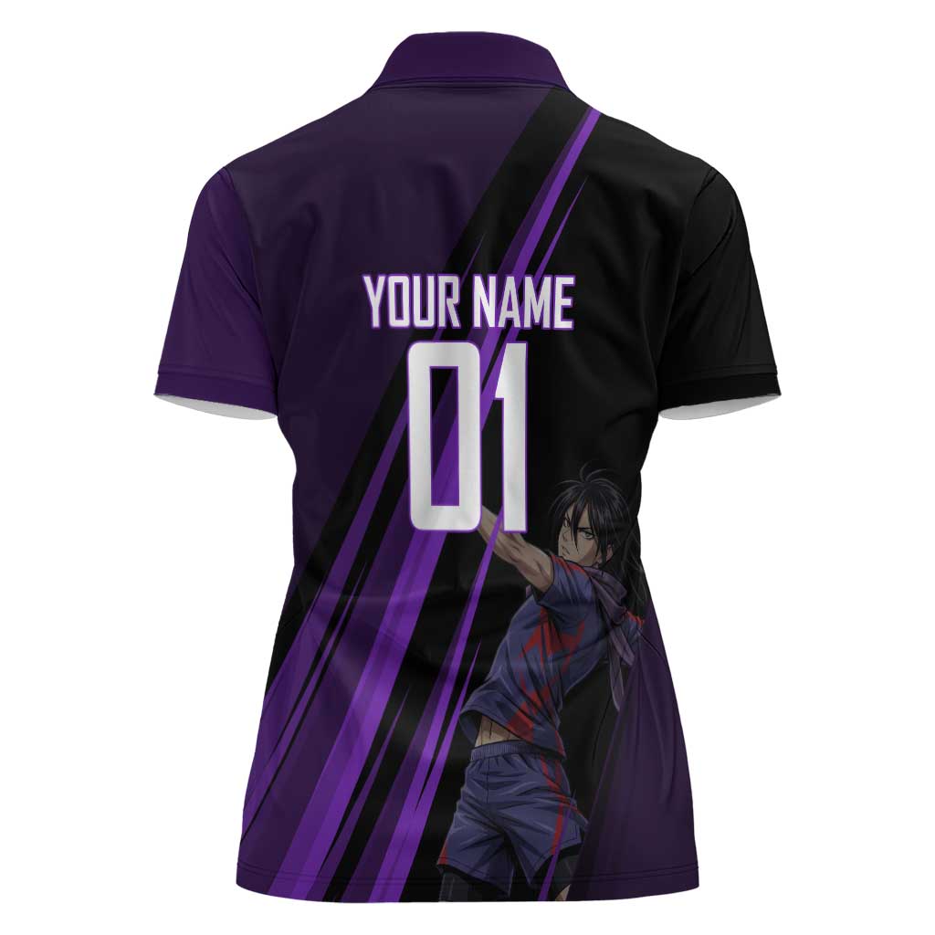 Personalized Sonic Volleyball Design Women Polo Shirt with Purple and Black Athletic Theme and Agile Jump Pose