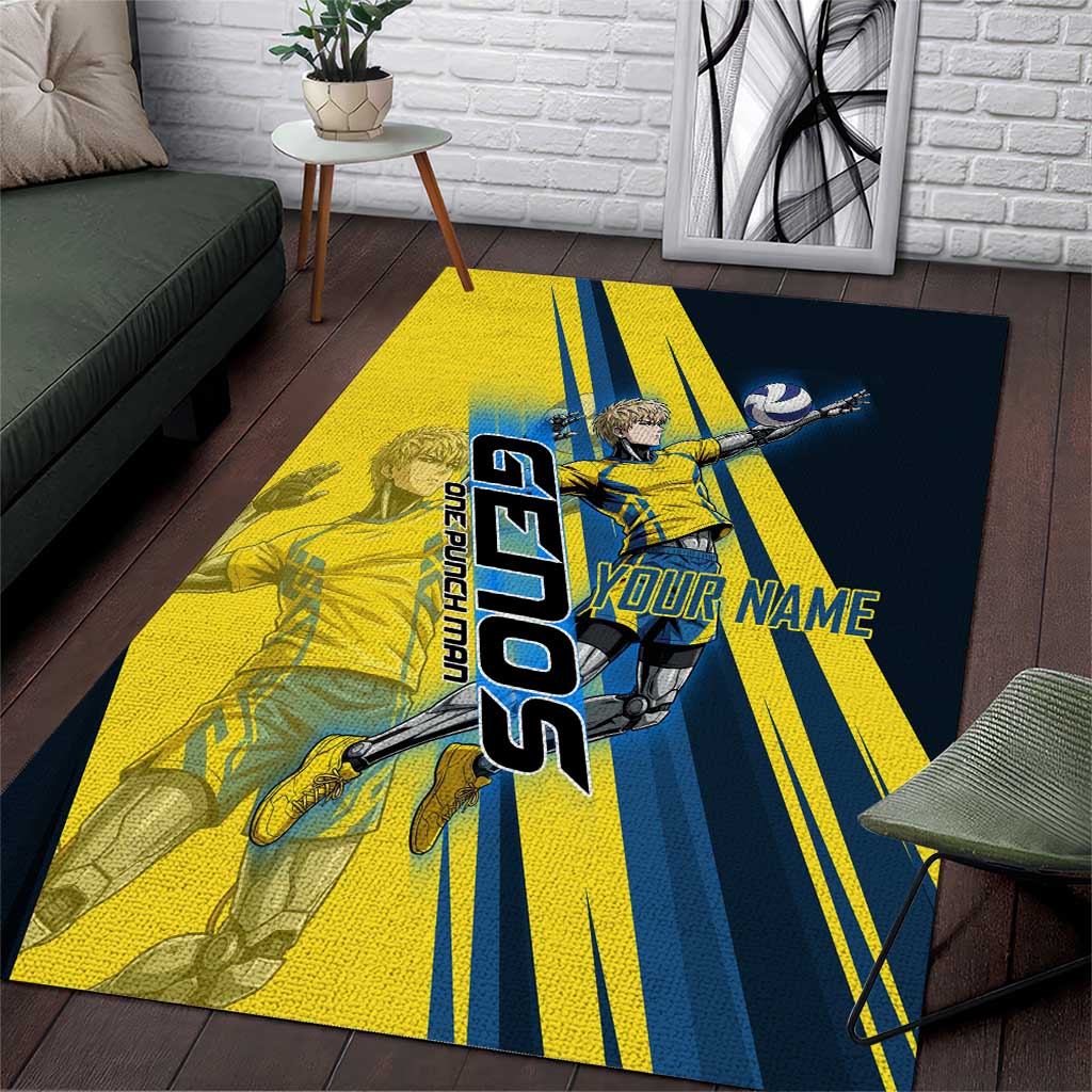 Personalized Genos Volleyball Design Area Rug with Yellow and Blue Athletic Theme and Dynamic Spike Pose