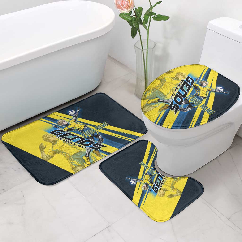 Personalized Genos Volleyball Design Bathroom Set with Yellow and Blue Athletic Theme and Dynamic Spike Pose