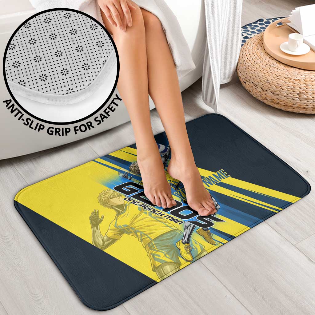 Personalized Genos Volleyball Design Bathroom Set with Yellow and Blue Athletic Theme and Dynamic Spike Pose