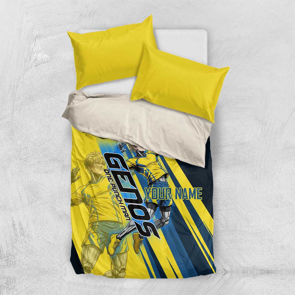 Personalized Genos Volleyball Design Bedding Set with Yellow and Blue Athletic Theme and Dynamic Spike Pose