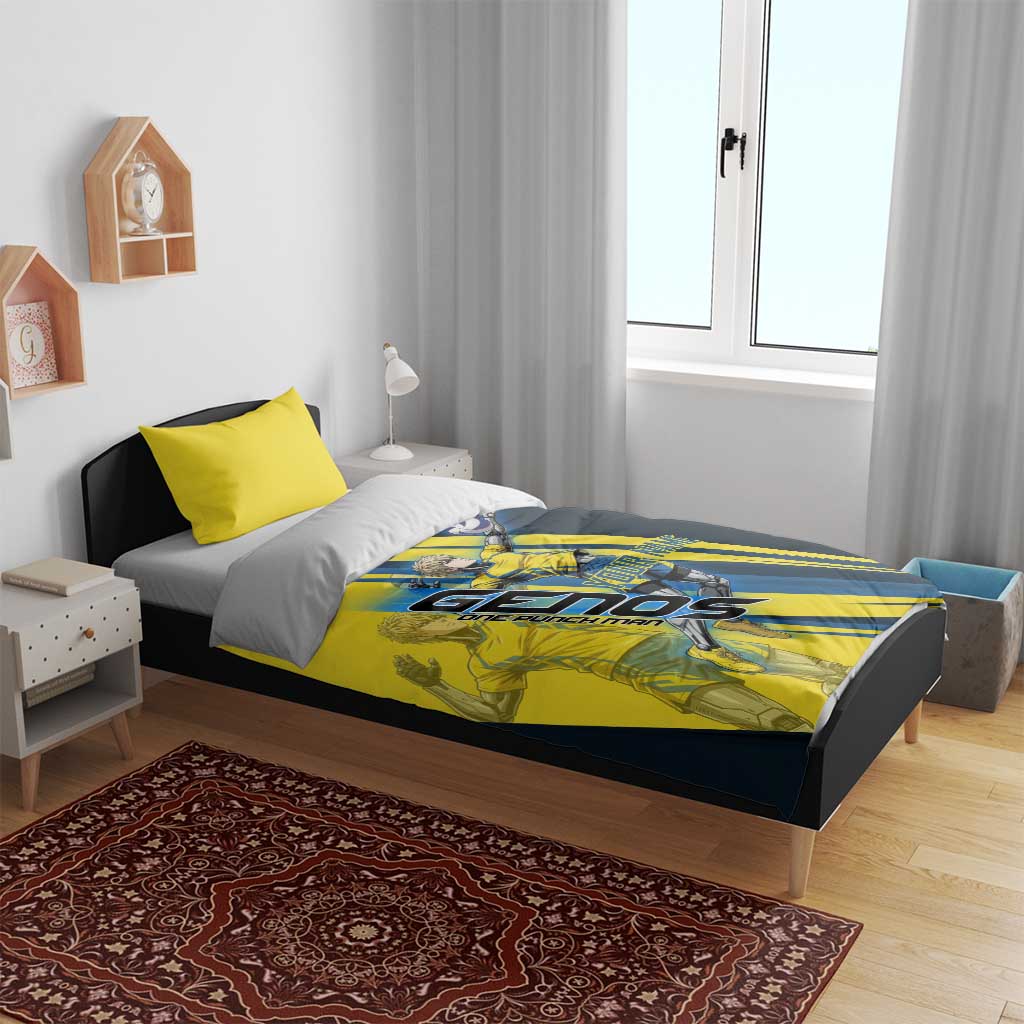 Personalized Genos Volleyball Design Bedding Set with Yellow and Blue Athletic Theme and Dynamic Spike Pose