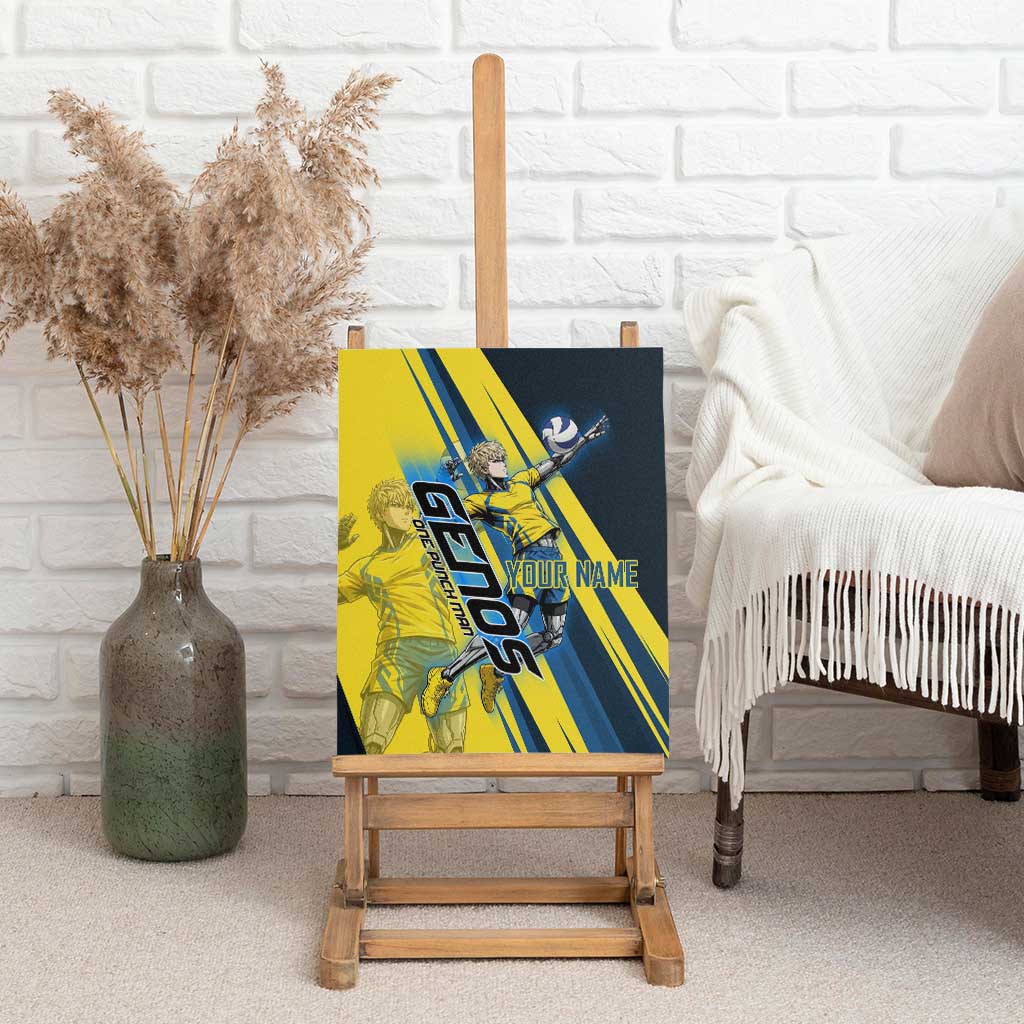 Personalized Genos Volleyball Design Canvas Wall Art with Yellow and Blue Athletic Theme and Dynamic Spike Pose