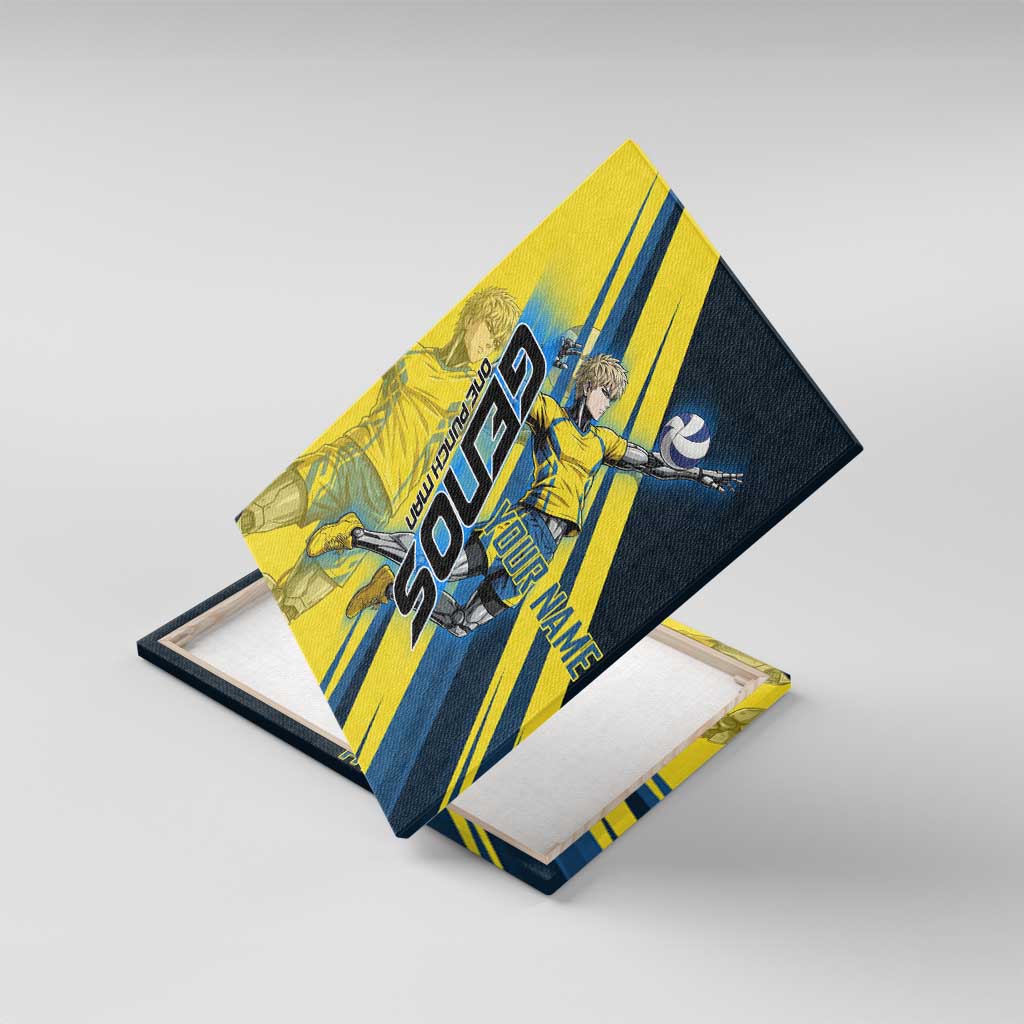 Personalized Genos Volleyball Design Canvas Wall Art with Yellow and Blue Athletic Theme and Dynamic Spike Pose