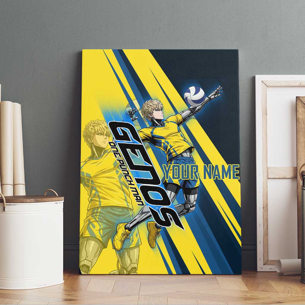Personalized Genos Volleyball Design Canvas Wall Art with Yellow and Blue Athletic Theme and Dynamic Spike Pose