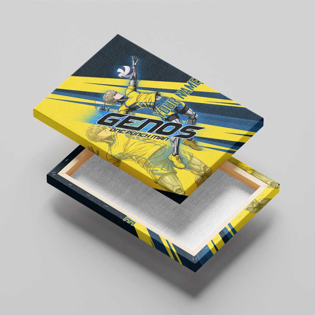 Personalized Genos Volleyball Design Canvas Wall Art with Yellow and Blue Athletic Theme and Dynamic Spike Pose