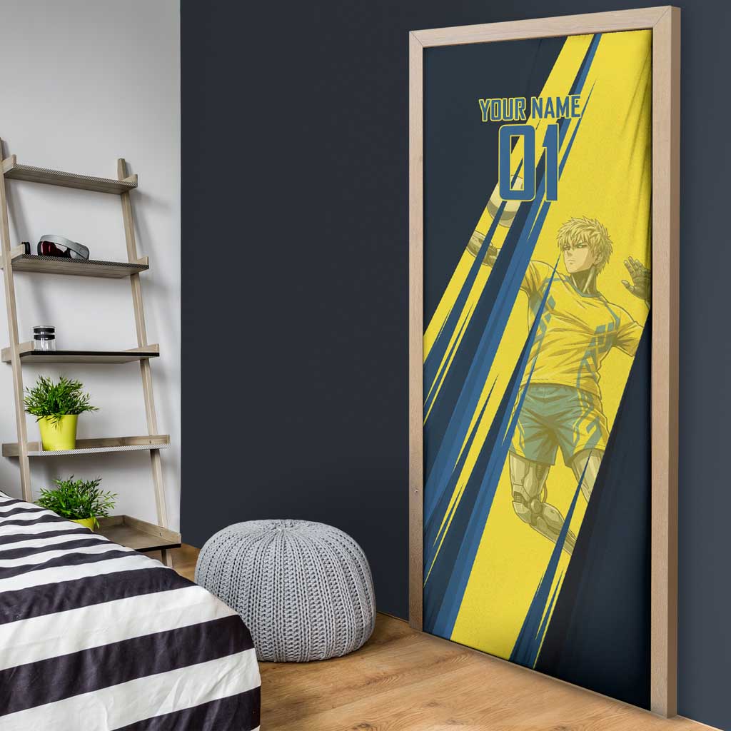 Personalized Genos Volleyball Design Door Cover with Yellow and Blue Athletic Theme and Dynamic Spike Pose