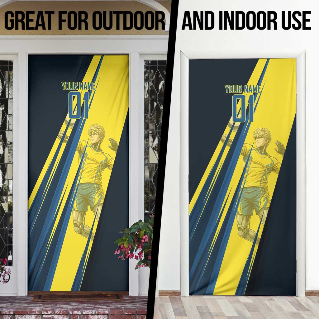 Personalized Genos Volleyball Design Door Cover with Yellow and Blue Athletic Theme and Dynamic Spike Pose
