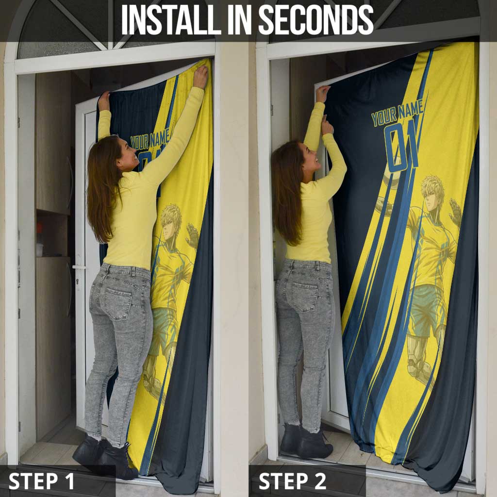 Personalized Genos Volleyball Design Door Cover with Yellow and Blue Athletic Theme and Dynamic Spike Pose