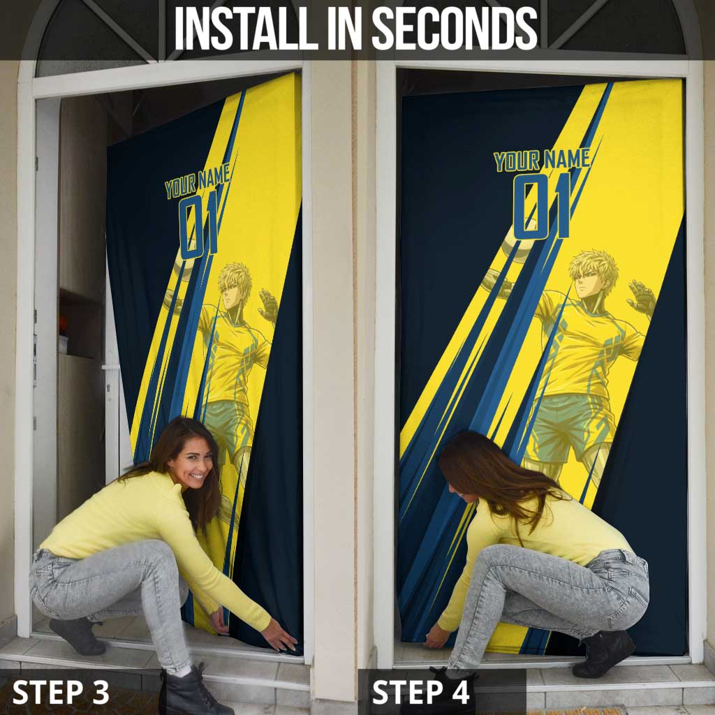 Personalized Genos Volleyball Design Door Cover with Yellow and Blue Athletic Theme and Dynamic Spike Pose