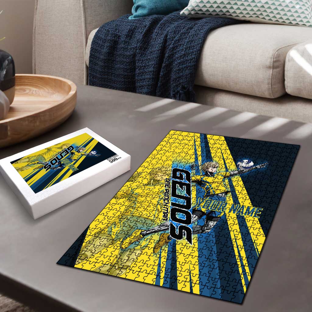 Personalized Genos Volleyball Design Puzzle with Yellow and Blue Athletic Theme and Dynamic Spike Pose