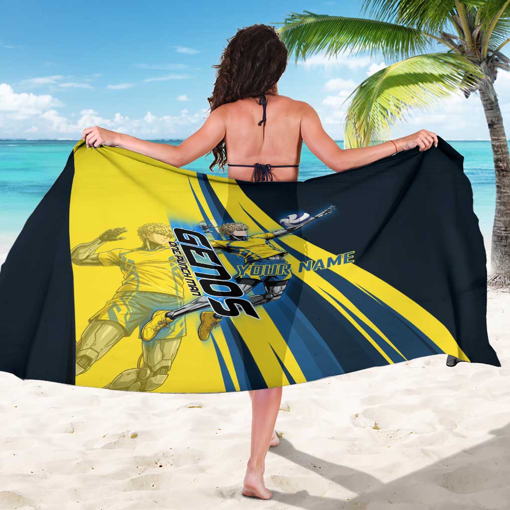 Personalized Genos Volleyball Design Sarong with Yellow and Blue Athletic Theme and Dynamic Spike Pose