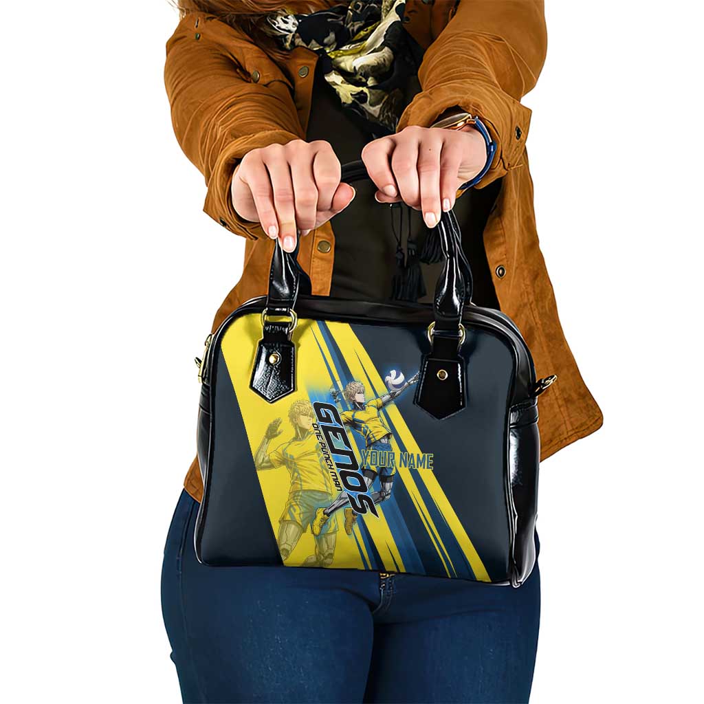 Personalized Genos Volleyball Design Shoulder Handbag with Yellow and Blue Athletic Theme and Dynamic Spike Pose
