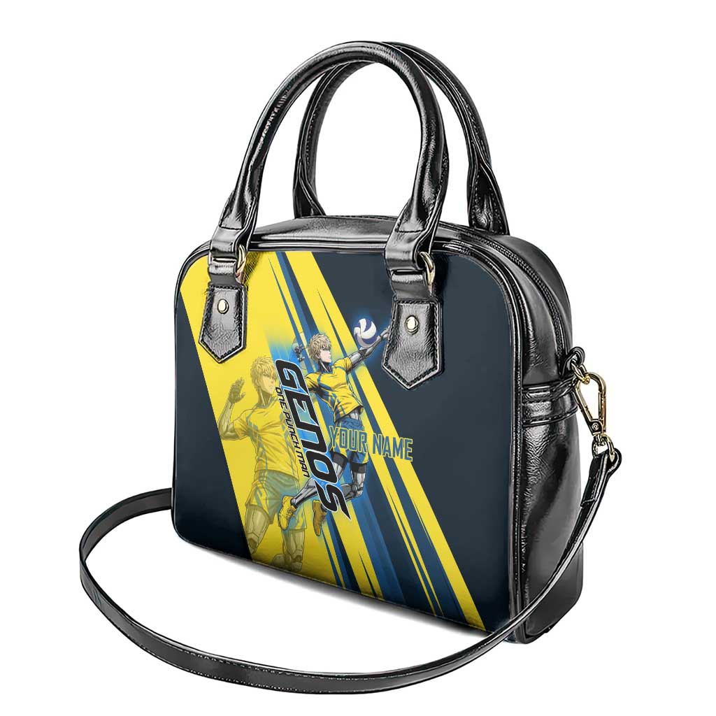 Personalized Genos Volleyball Design Shoulder Handbag with Yellow and Blue Athletic Theme and Dynamic Spike Pose