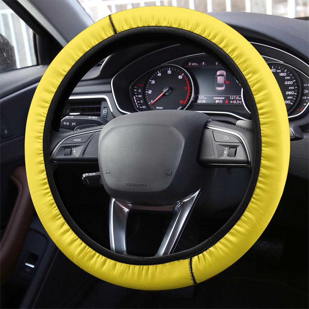 Genos Volleyball Design Steering Wheel Cover with Yellow and Blue Athletic Theme and Dynamic Spike Pose