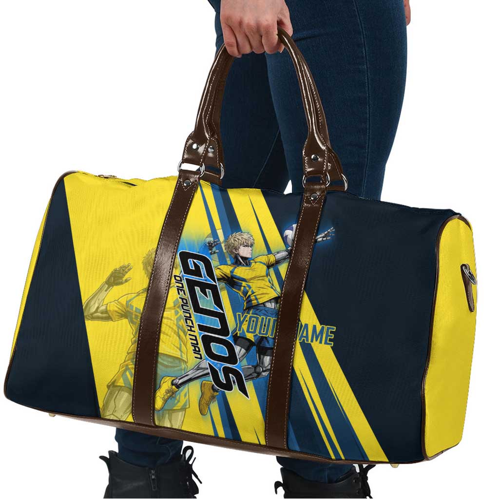 Personalized Genos Volleyball Design Travel Bag with Yellow and Blue Athletic Theme and Dynamic Spike Pose