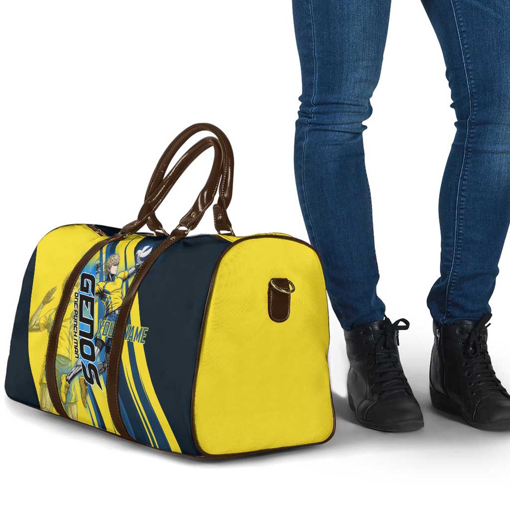 Personalized Genos Volleyball Design Travel Bag with Yellow and Blue Athletic Theme and Dynamic Spike Pose