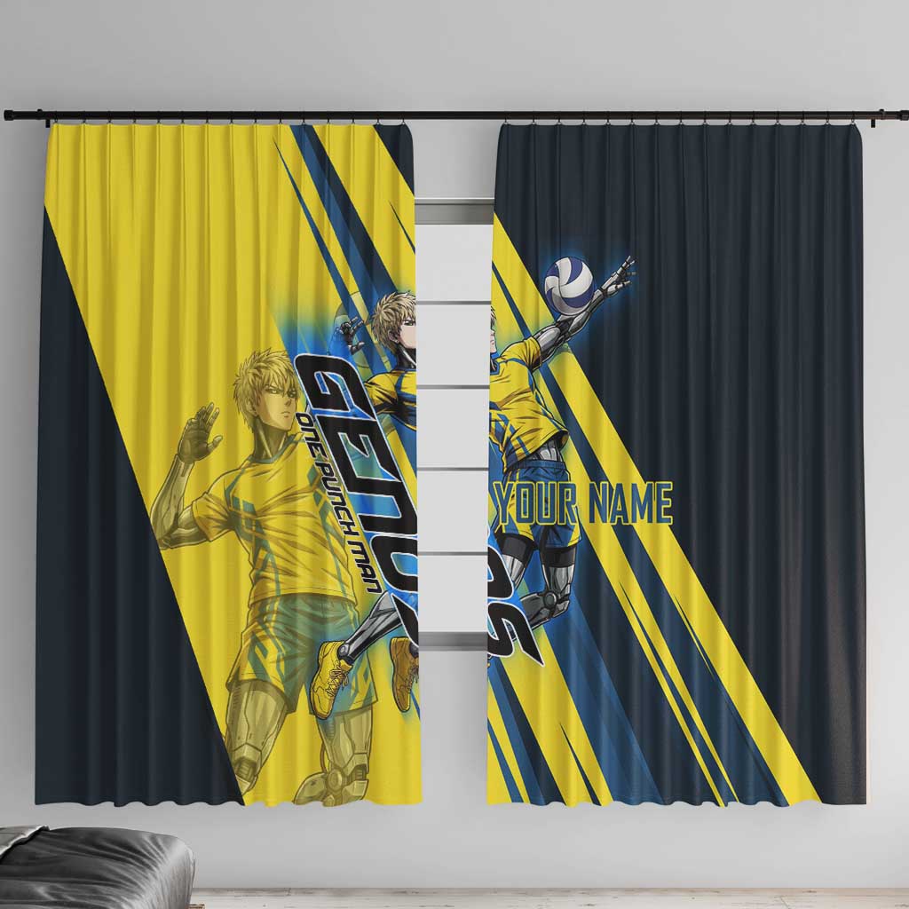 Personalized Genos Volleyball Design Window Curtain with Yellow and Blue Athletic Theme and Dynamic Spike Pose