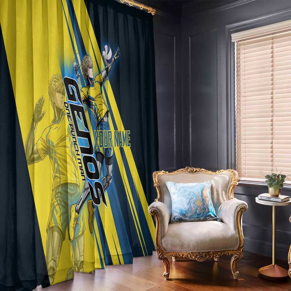 Personalized Genos Volleyball Design Window Curtain with Yellow and Blue Athletic Theme and Dynamic Spike Pose