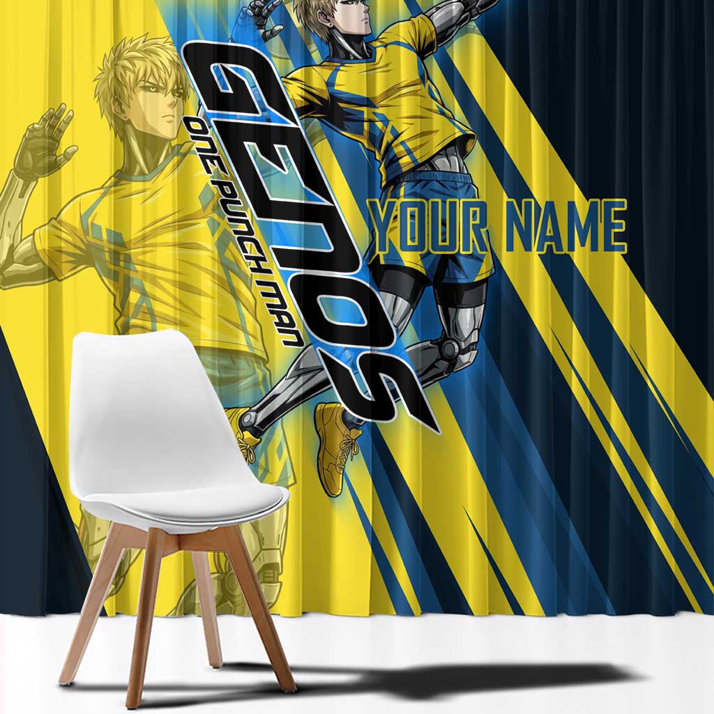 Personalized Genos Volleyball Design Window Curtain with Yellow and Blue Athletic Theme and Dynamic Spike Pose
