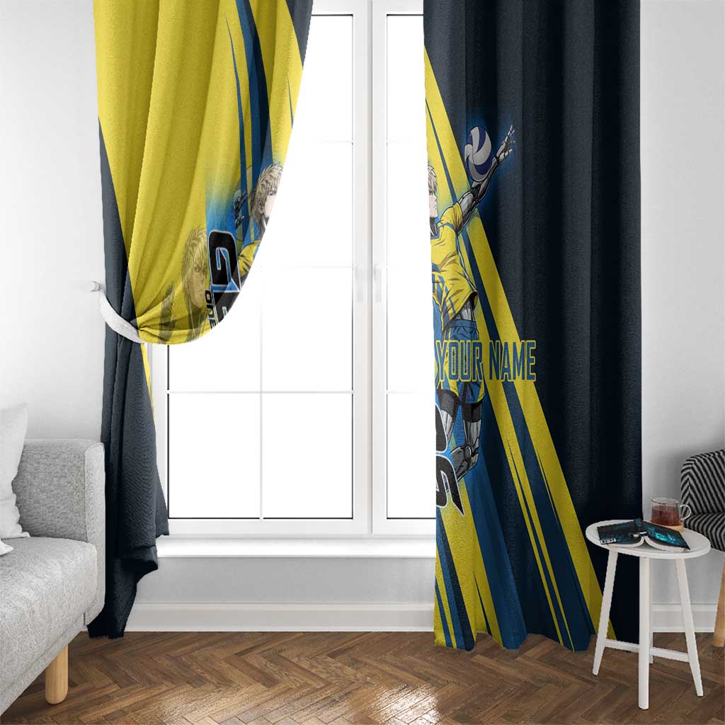 Personalized Genos Volleyball Design Window Curtain with Yellow and Blue Athletic Theme and Dynamic Spike Pose