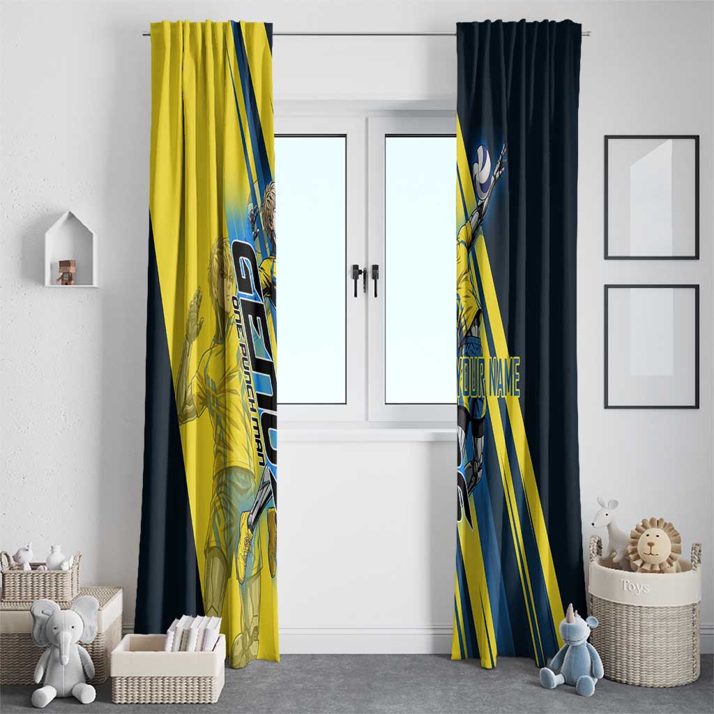 Personalized Genos Volleyball Design Window Curtain with Yellow and Blue Athletic Theme and Dynamic Spike Pose