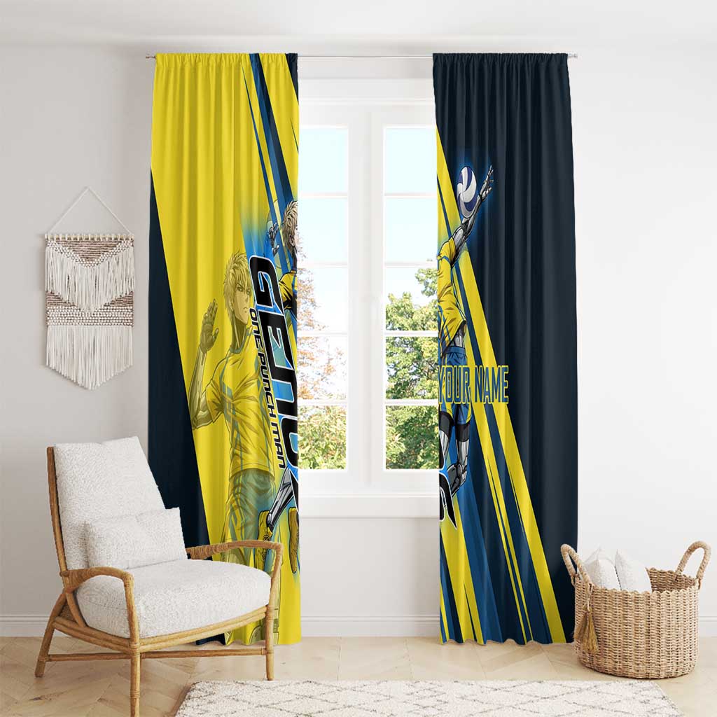 Personalized Genos Volleyball Design Window Curtain with Yellow and Blue Athletic Theme and Dynamic Spike Pose
