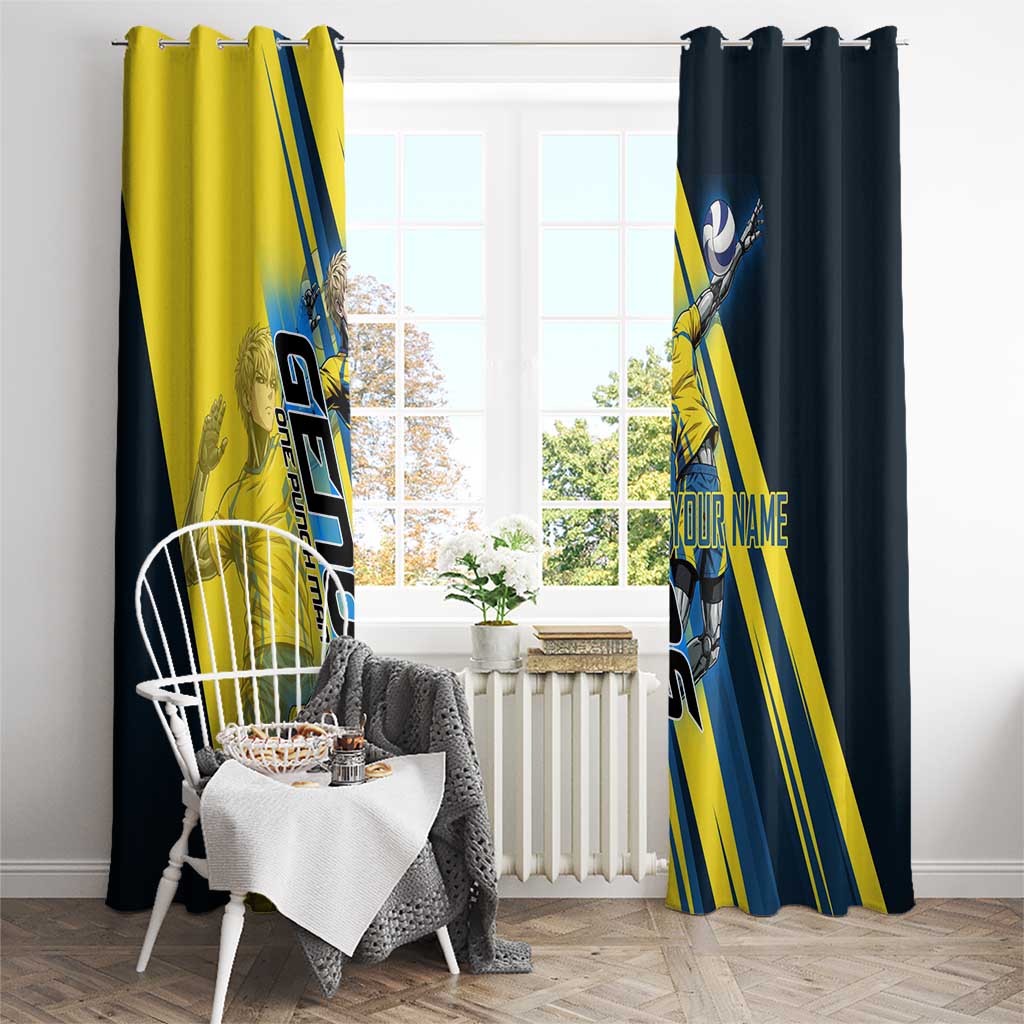 Personalized Genos Volleyball Design Window Curtain with Yellow and Blue Athletic Theme and Dynamic Spike Pose