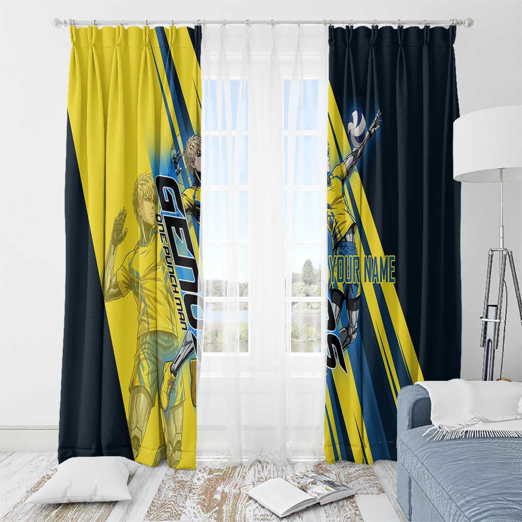 Personalized Genos Volleyball Design Window Curtain with Yellow and Blue Athletic Theme and Dynamic Spike Pose