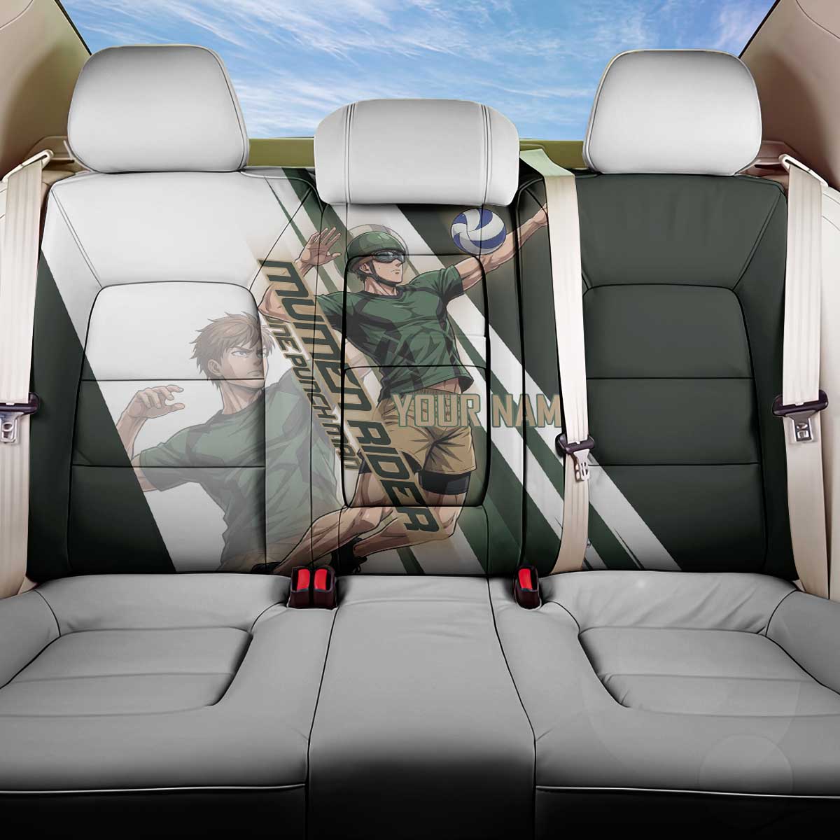 Personalized Mumen Rider Volleyball Back Car Seat Cover Saitama Anime