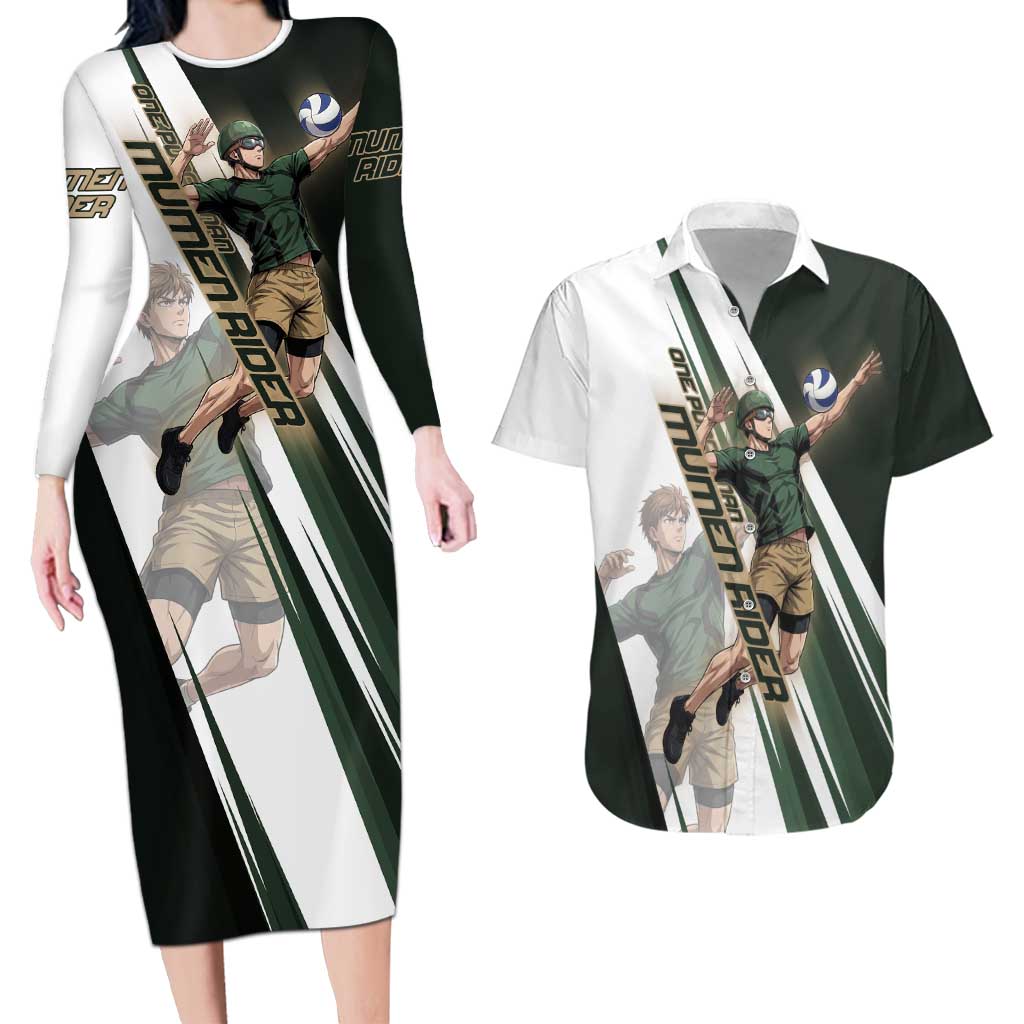 Personalized Mumen Rider Volleyball Couples Matching Long Sleeve Bodycon Dress and Hawaiian Shirt Saitama Anime
