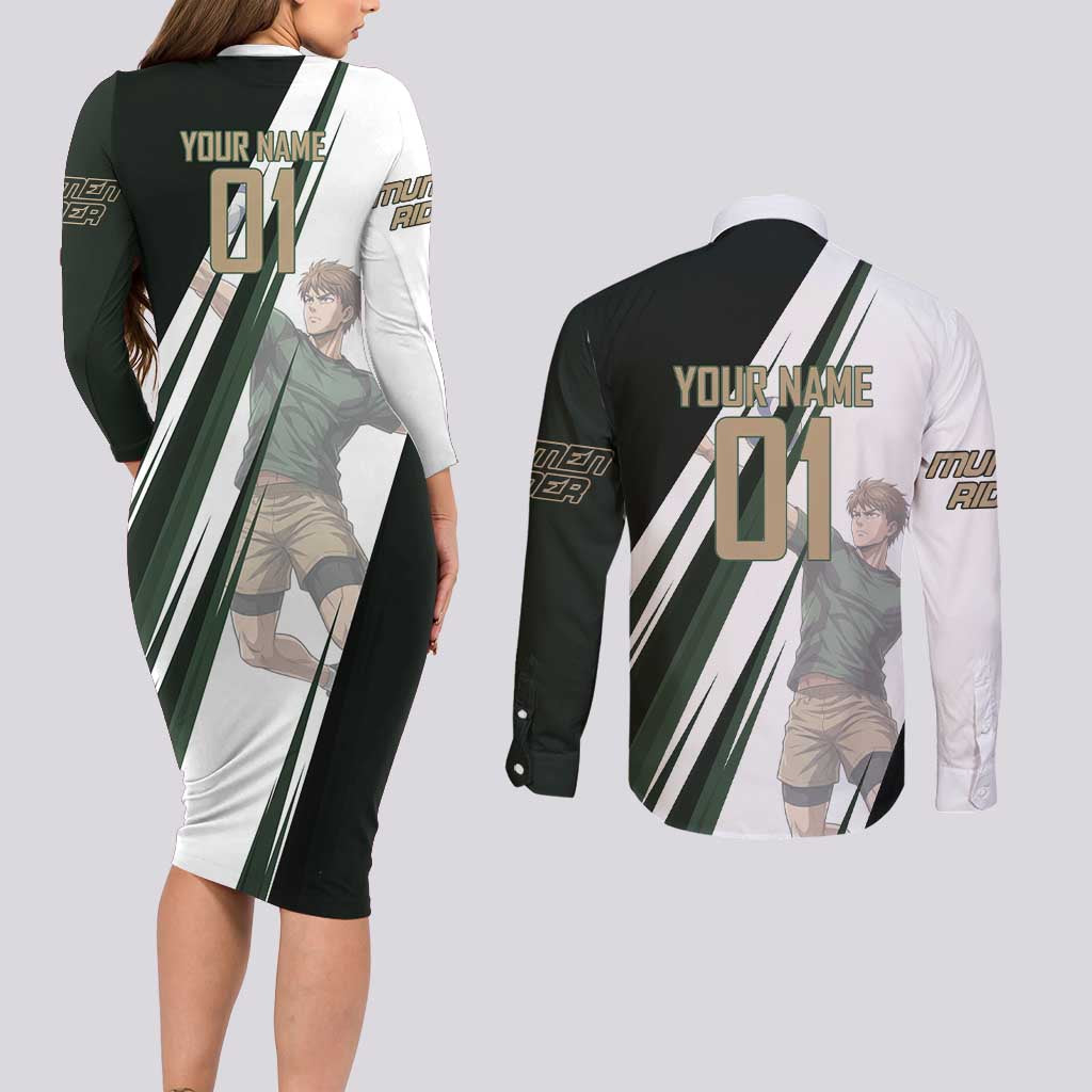 Personalized Mumen Rider Volleyball Couples Matching Long Sleeve Bodycon Dress and Long Sleeve Button Shirt Saitama Anime