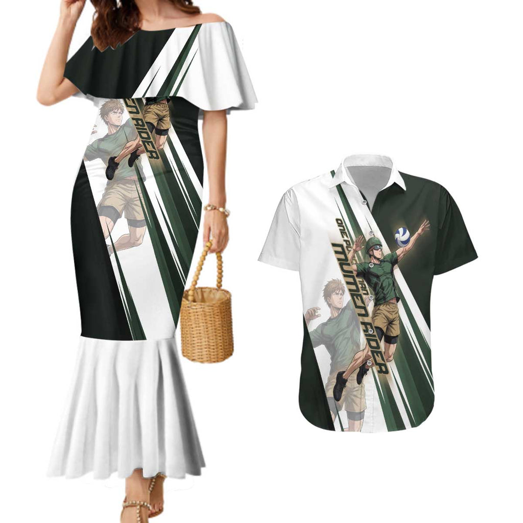 Personalized Mumen Rider Volleyball Couples Matching Mermaid Dress and Hawaiian Shirt Saitama Anime