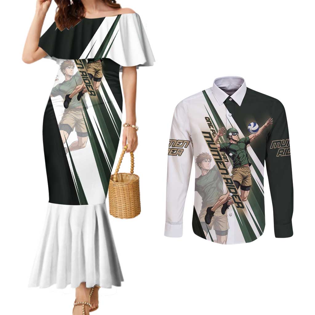 Personalized Mumen Rider Volleyball Couples Matching Mermaid Dress and Long Sleeve Button Shirt Saitama Anime