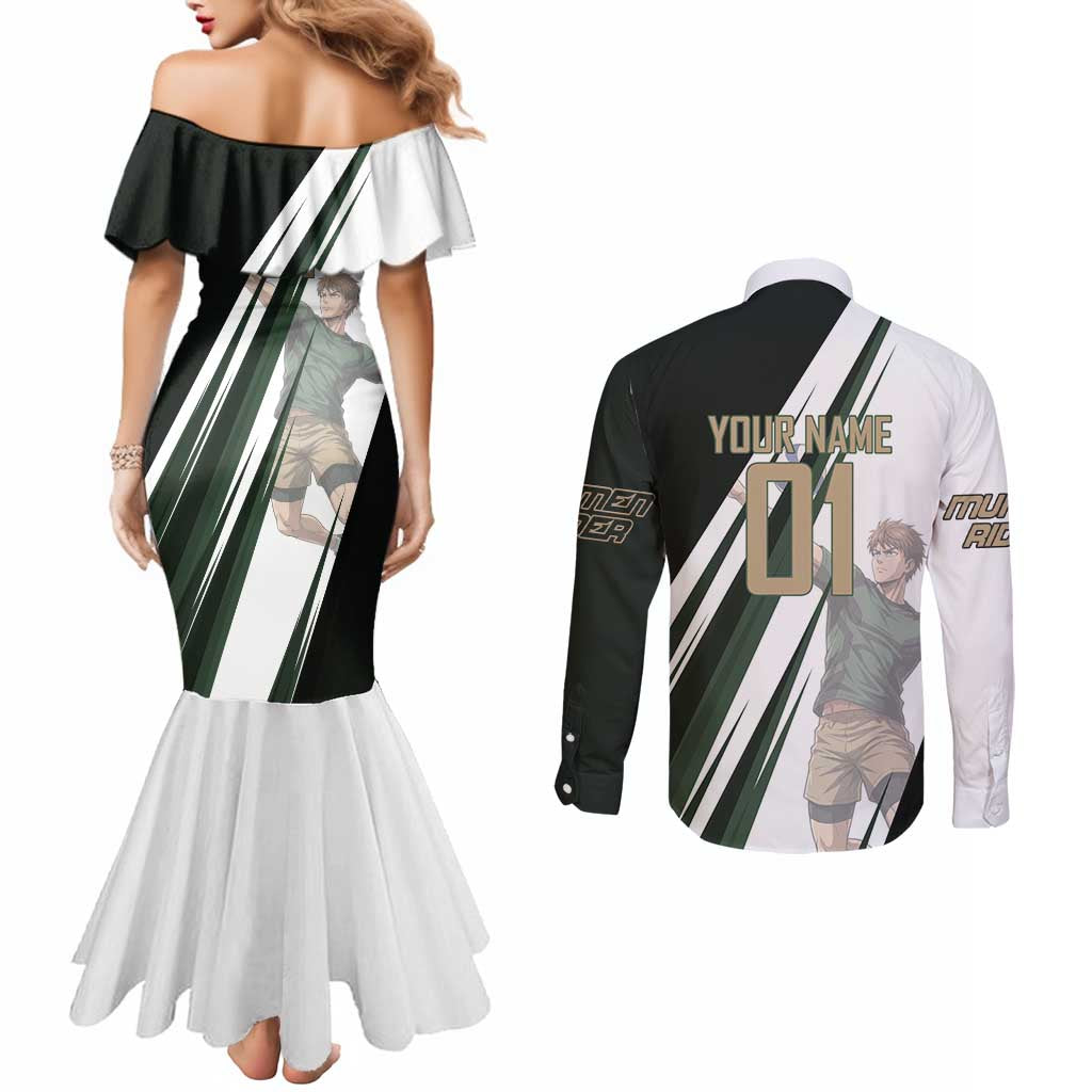 Personalized Mumen Rider Volleyball Couples Matching Mermaid Dress and Long Sleeve Button Shirt Saitama Anime