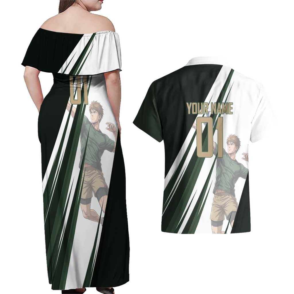 Personalized Mumen Rider Volleyball Couples Matching Off Shoulder Maxi Dress and Hawaiian Shirt Saitama Anime