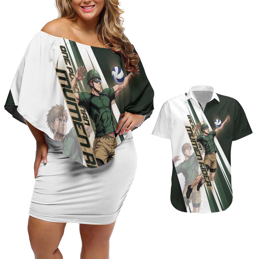 Personalized Mumen Rider Volleyball Couples Matching Off Shoulder Short Dress and Hawaiian Shirt Saitama Anime